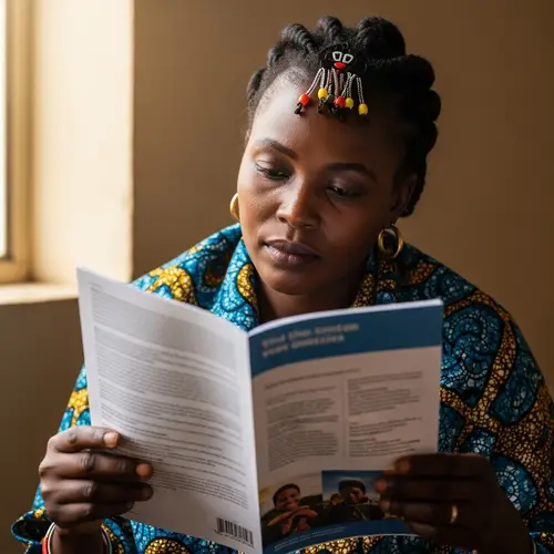 African Woman Reading a Pamphlet - Serene Scene