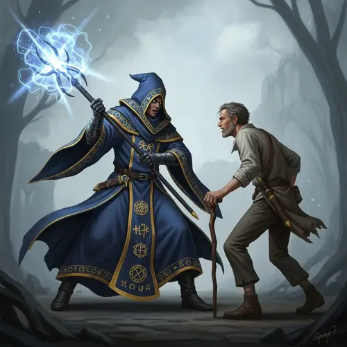 Epic Battle Between Powerful Mage and Defiant Man