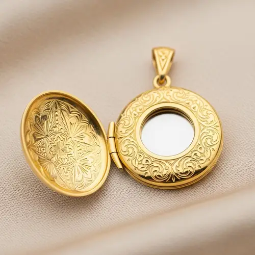 Intricately Designed Gold Locket on Silk Cloth