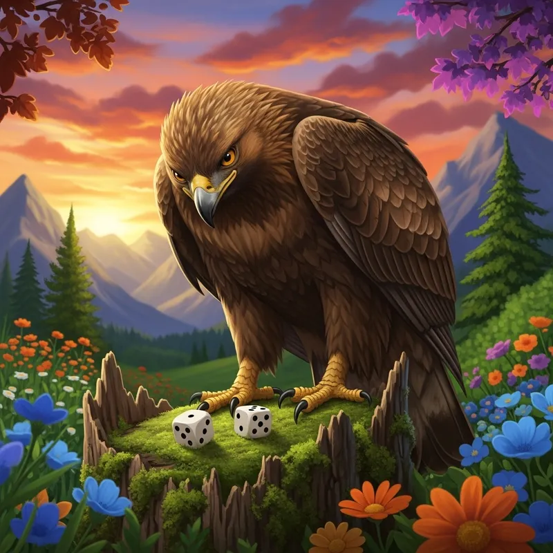 Mischievous Eagle Playing Dice in Nature Background