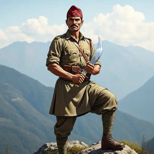 Gurkha Soldier in Traditional Attire | Iconic Khukuri Display