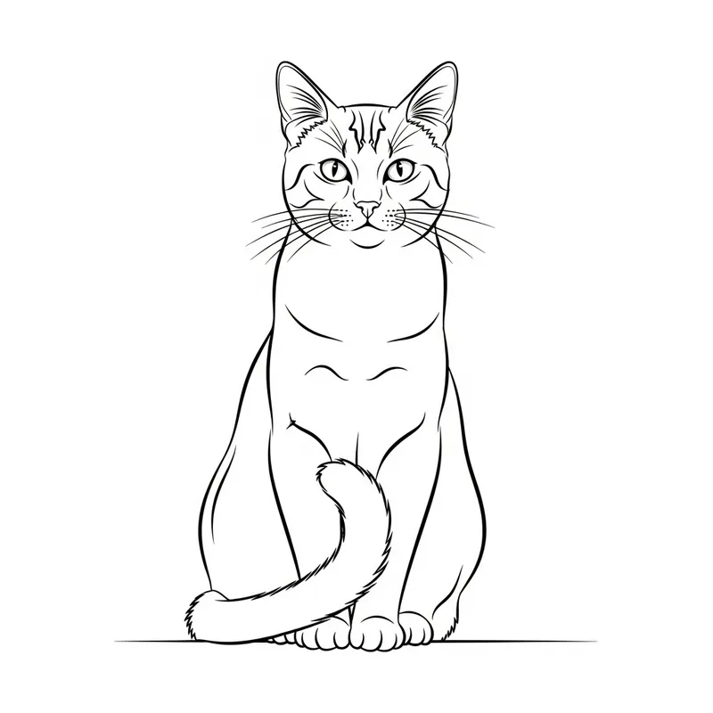 Linear Black and White Cat Drawing