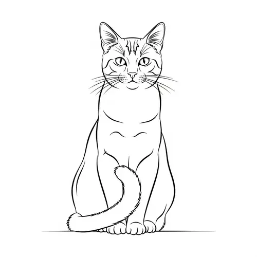 Minimalist Linear Style Black and White Cat Image