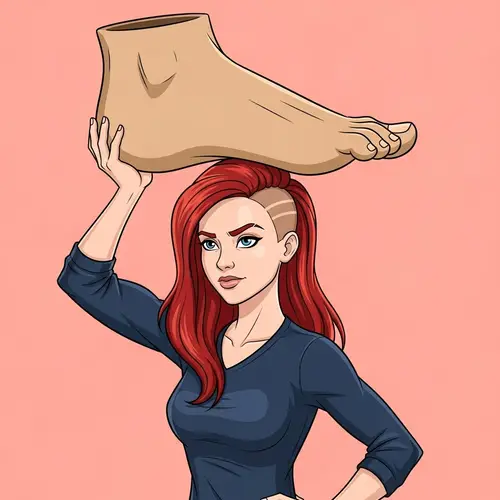 Caucasian Woman with Unique Style Holding Massive Foot