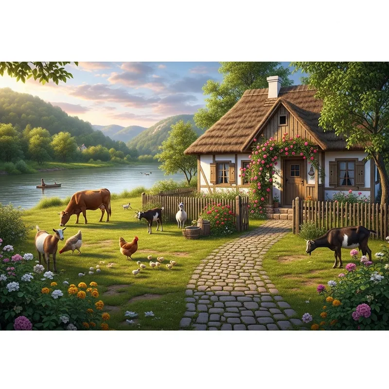 Tranquil Countryside Village with Riverfront House