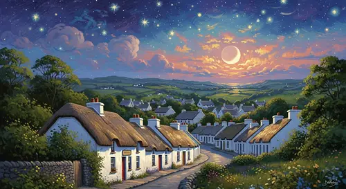 Irish Village in Van Gogh Starry Night Style