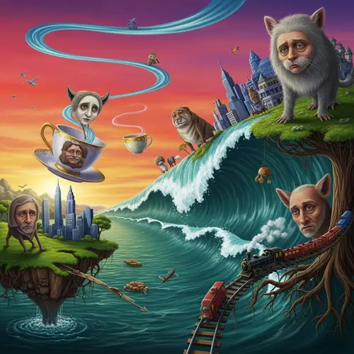 Surrealistic Transitions: Dreamlike Scene of Unexpected Beauty