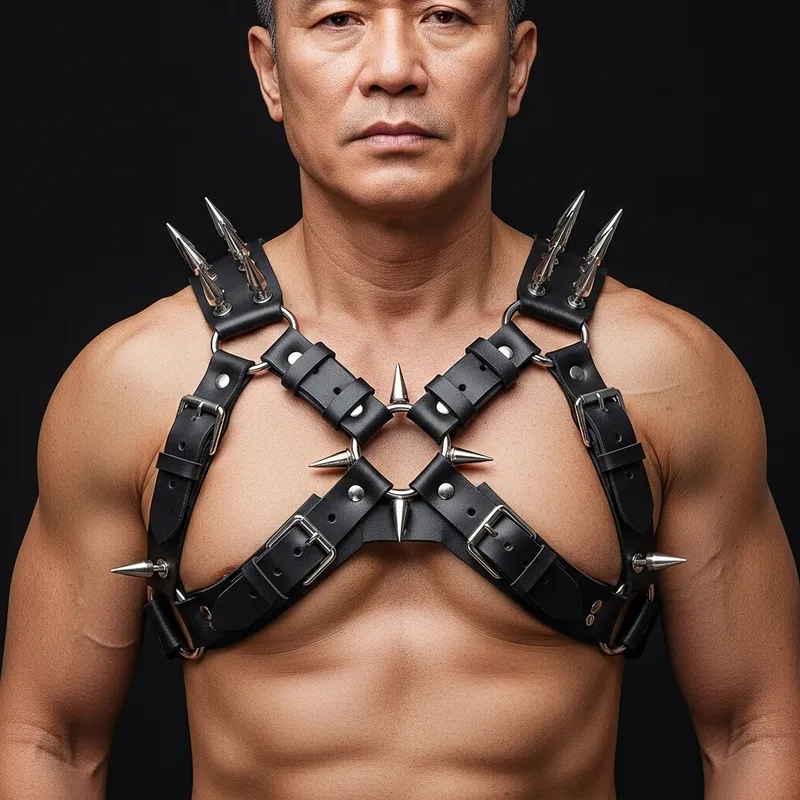 Brutal Men's Leather Harness with Metal Spikes