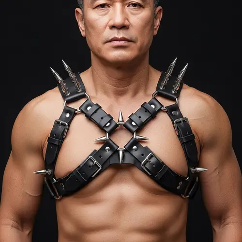 Brutal Men's Leather Harness with Metal Spikes and Studs