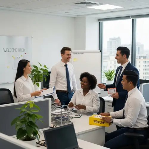 Inclusive Welcome: Newly Hired Employee greeted by HR Professionals
