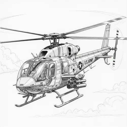 Detailed US Army OH-23 Helicopter Sketch