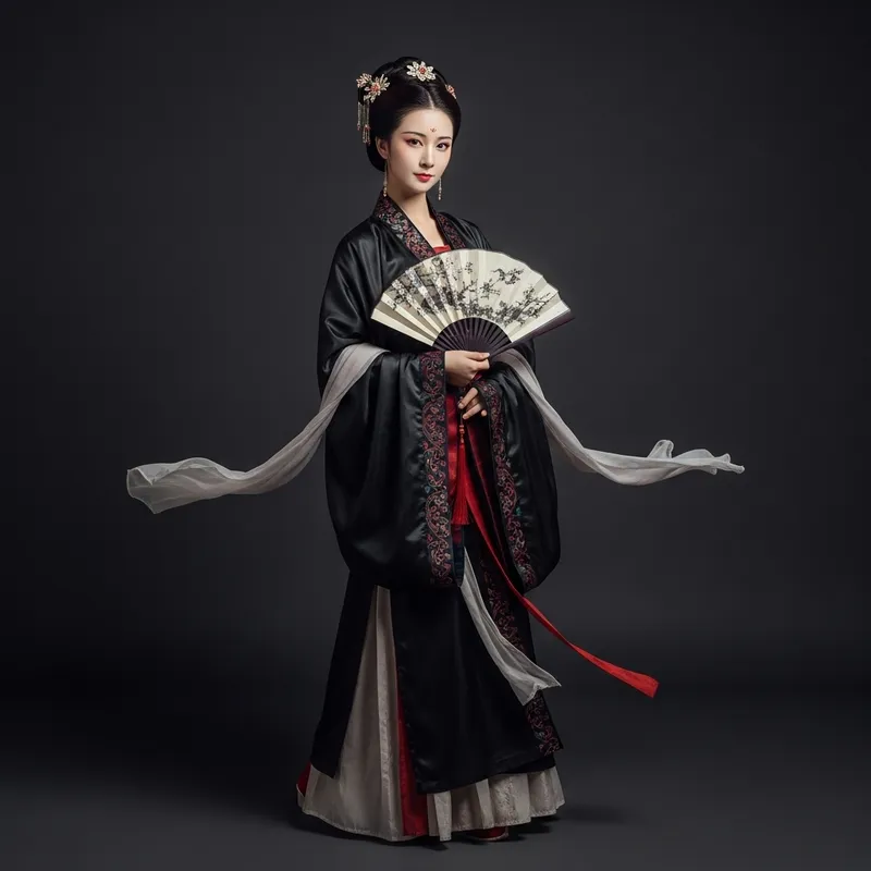 Enchanting Woman in Dark Silk Robe - Diaochan Inspired Beauty