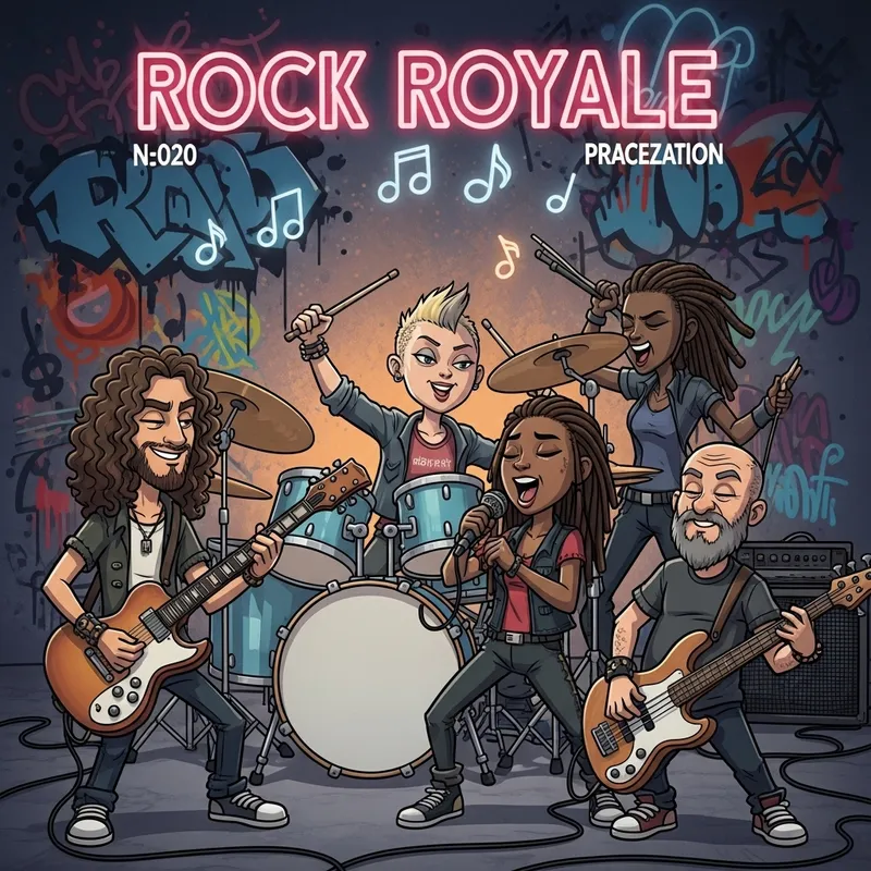 Rock Cartoon Front Page: Vibrant Cover Story with Rock Band