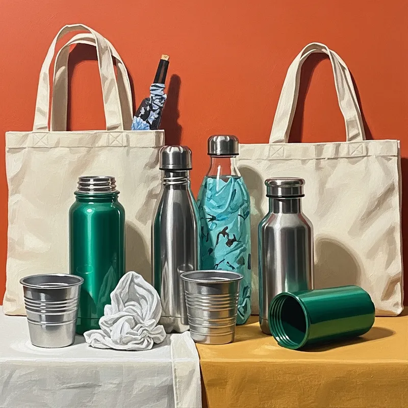 Vibrant Still Life with Reusable Items | Eco-Friendly Artwork