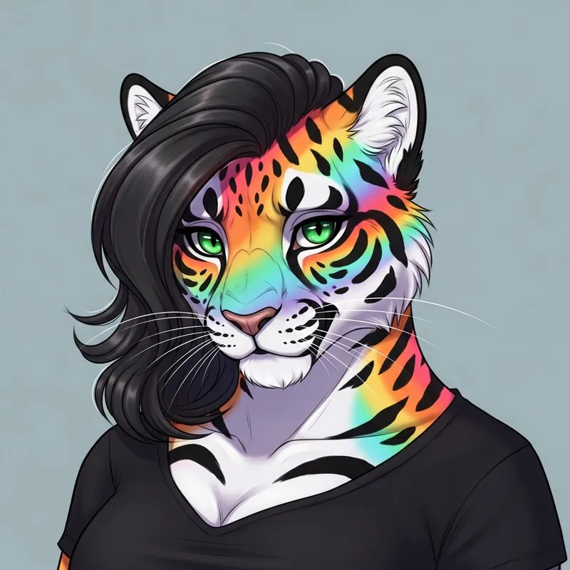 Rainbow Fursona Cougar with Green Eyes