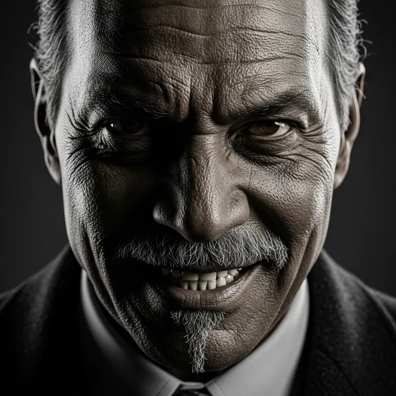 Menacing Older Man with Sinister Grin, 1920s Vintage Film Style