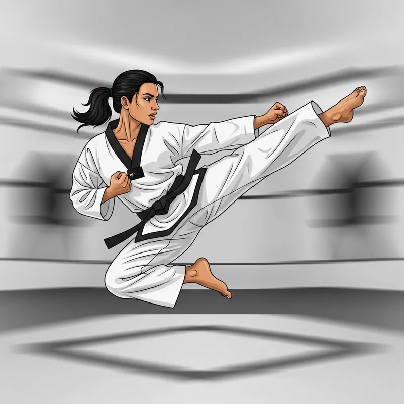 Illustration of a Middle-Eastern Female in a High Taekwondo Kick