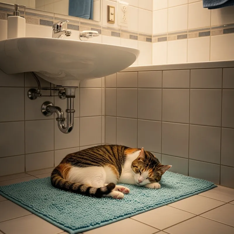 Colorful Cat Sleeping in Bathroom | Peaceful Repose Scene