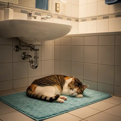 Colorful Cat Sleeping in Clean Bathroom