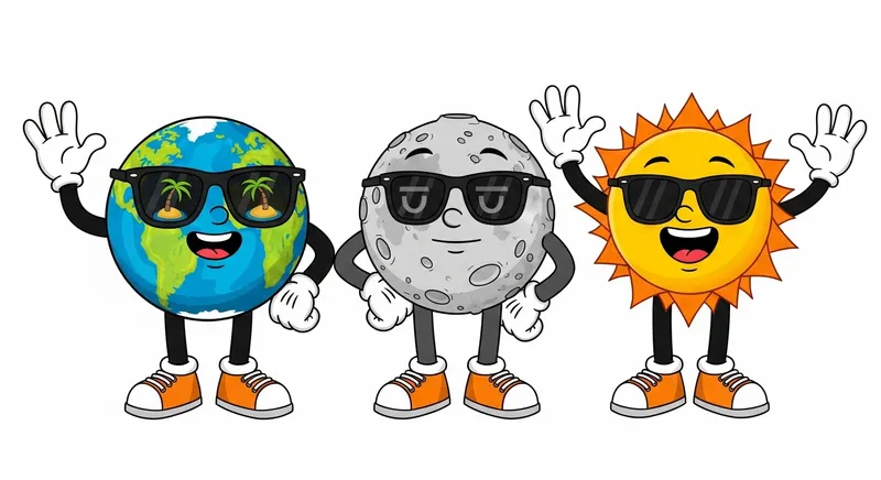Vivid Earth, Moon, and Sun Cartoon Characters Vivid Earth, Moon, and Sun Cartoon Characters