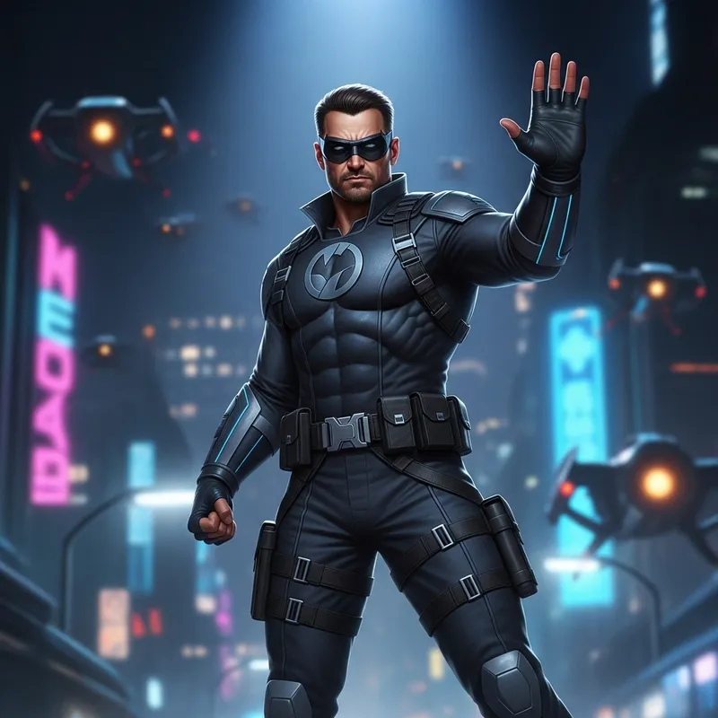Futuristic Middle-Eastern Superhero in Dark Attire