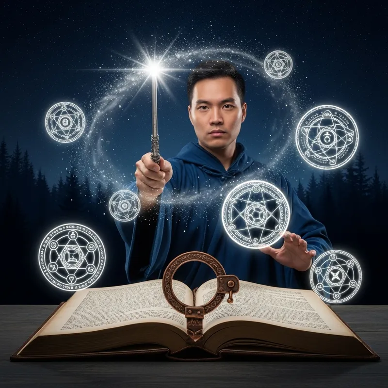Enchanting Magic and Spells with Wand and Mystical Tome Enchanting Magic and Spells with Wand and Mystical Tome