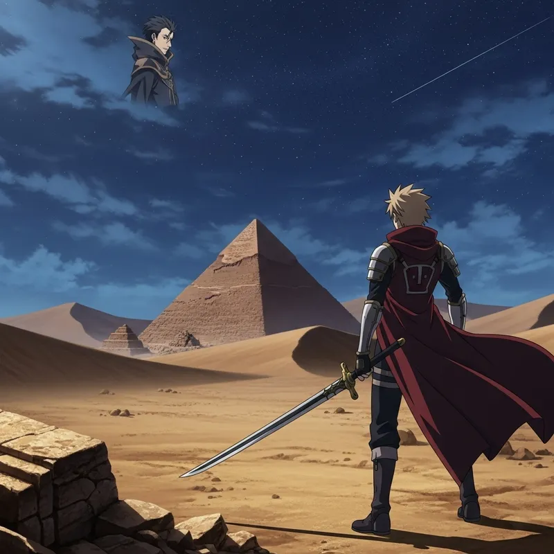 Epic Anime-Style Duel in Desert Night Art | 1280x720 PNG Epic Anime-Style Duel in Desert Night Art | 1280x720 PNG