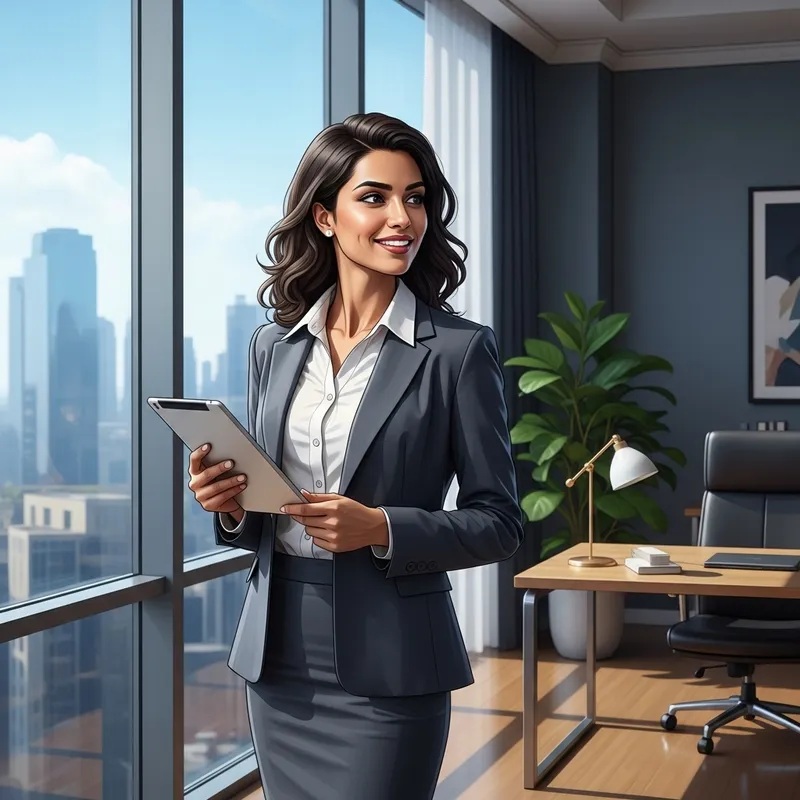 Successful Woman in Stylish Business Suit | City Skyline View