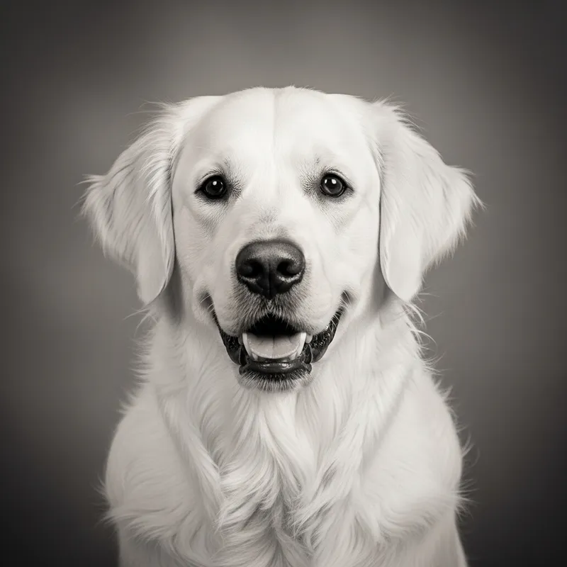 Vintage White Golden Retriever in Black & White