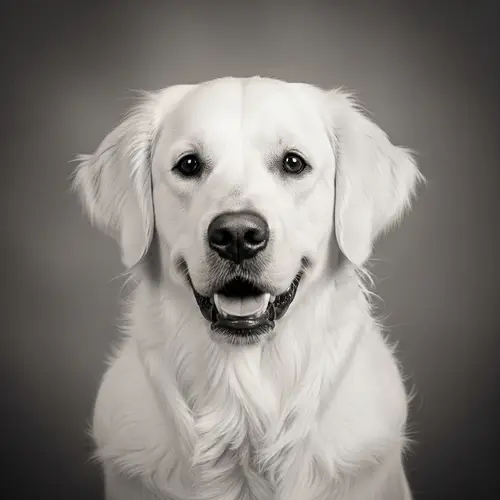 Vintage White Golden Retriever in Black and White
