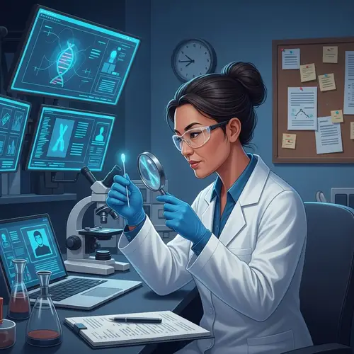 Diverse Asian Criminologist in High-Tech Lab Studying DNA Evidence