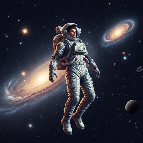 Futuristic Astronaut Floating in Space - Awe-Inspiring View