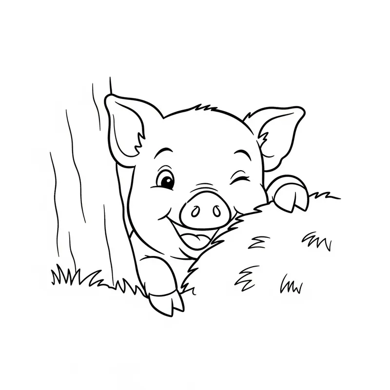 Adorable Playful Pig Cartoon Coloring Page for Kids