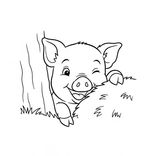 Playful Pig Coloring Illustration for Children