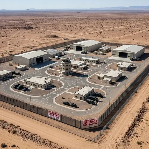 Top-Secret Military Facility in Desert | Secure Hangars & Control Towers