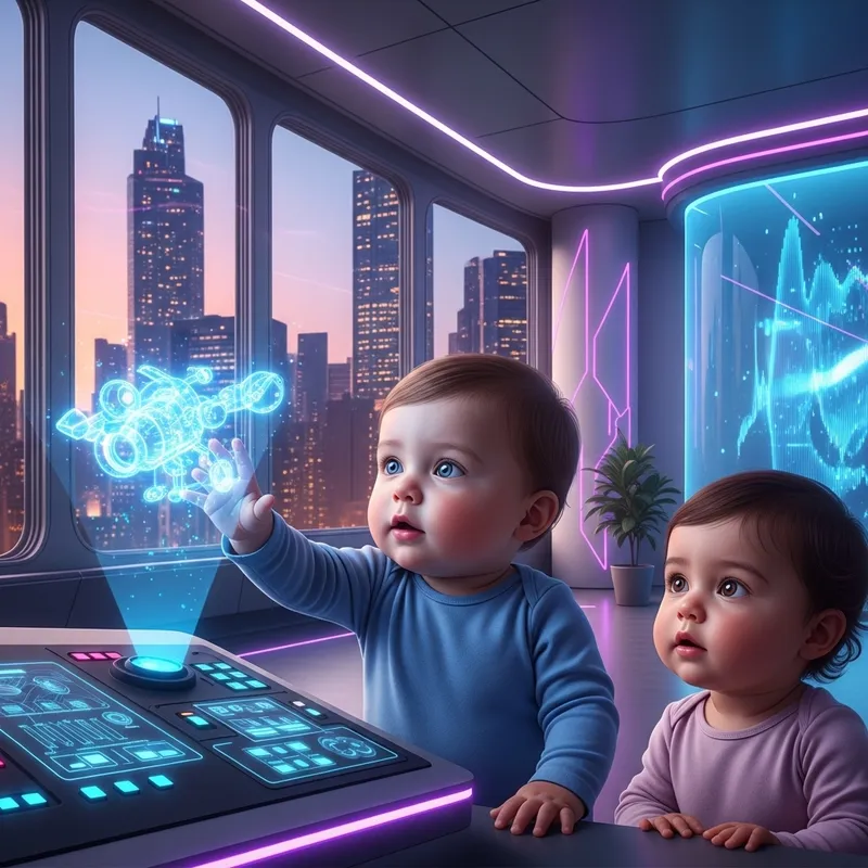 Realistic Baby Boy & Girl Faces in Futuristic Environment with Advanced Technology
