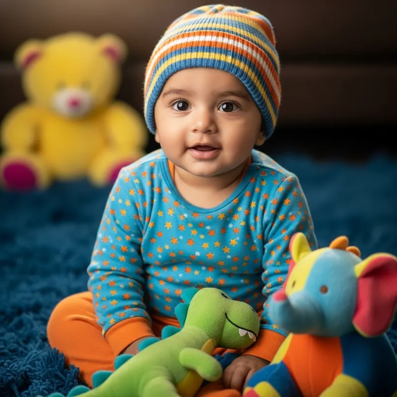 Adorable Indian Baby Boy in Colorful Onesie