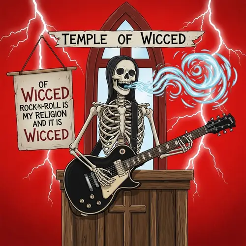 Temple of Wicced: Rock -n- Roll Preacher Skeleton with Guitar