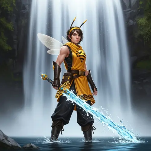 Youthful Bee Agent with Magic Water Sword