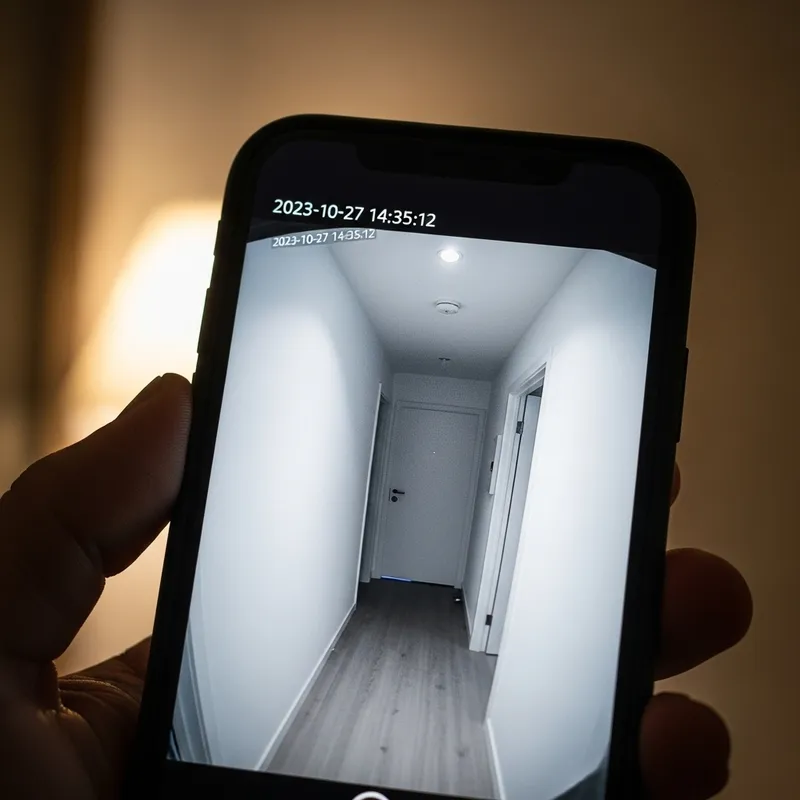 Smartphone Showing Live Security Camera Feed