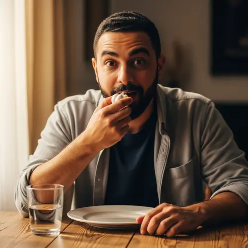 Middle-Eastern Man Enjoying Raw Garlic - Savory Delight