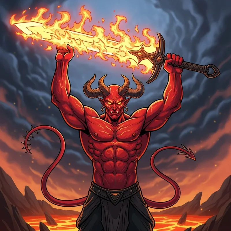 Epic Demon Art: Hellboy with Flaming Sword