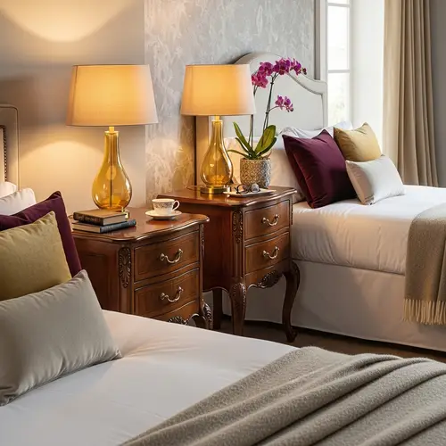 Luxurious Bedside Tables in Warm Tone Bedroom Setting