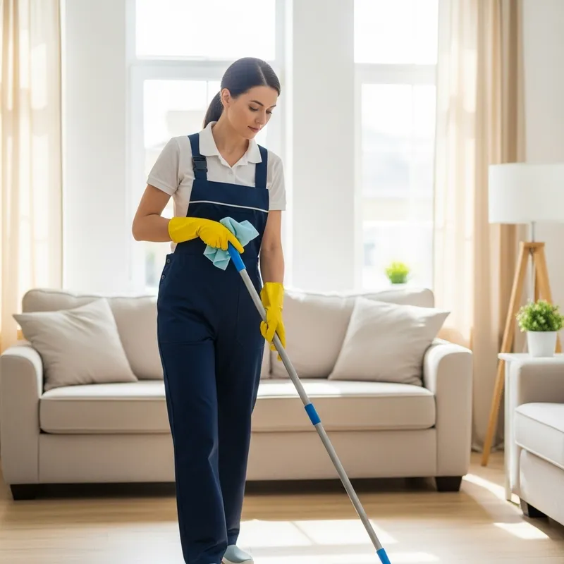 White Woman House Cleaner in Professional Uniform