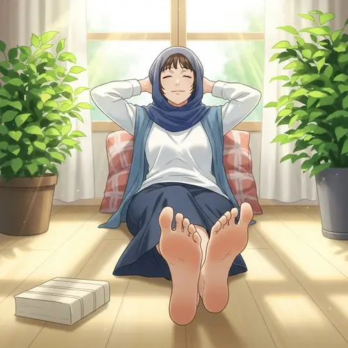 Nemona Girl Relaxing: Casual Barefoot Soles Scene