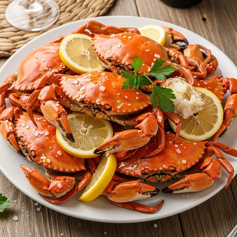 Delicious Edible Crabs with Lemon on Plate