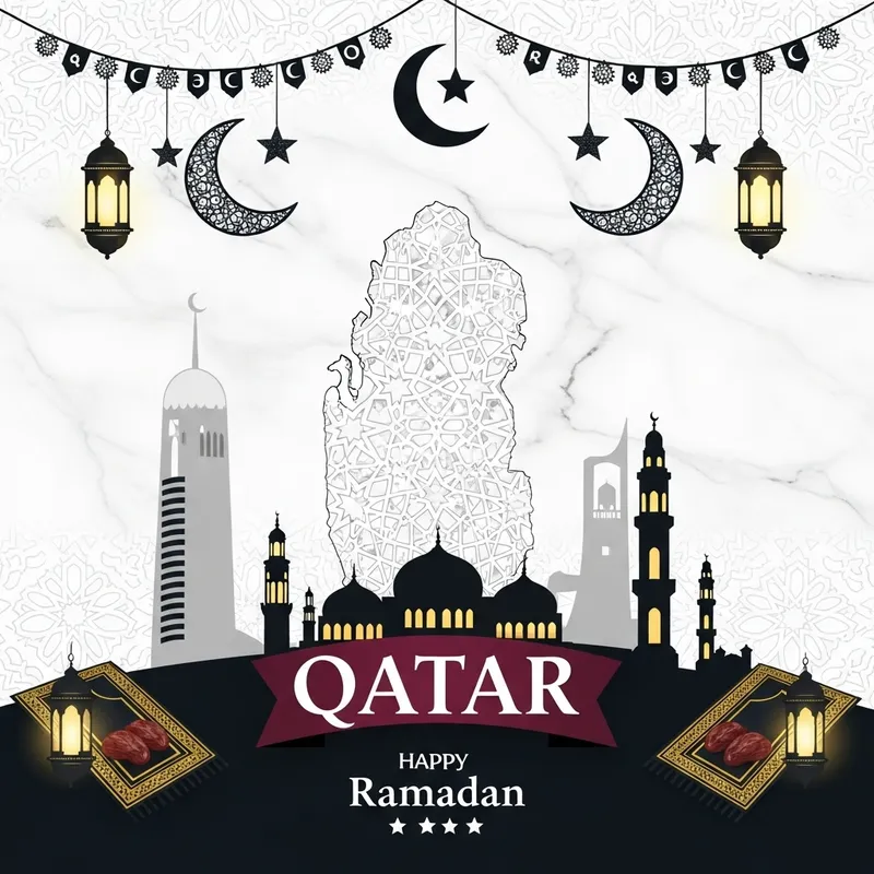 Ramadan in Qatar: White Marble Gray & Black Backgrounds