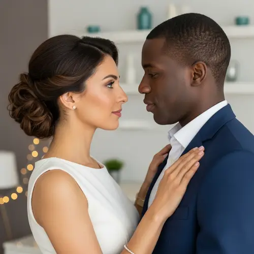 Romantic Middle-Eastern Woman & Black Man Embrace