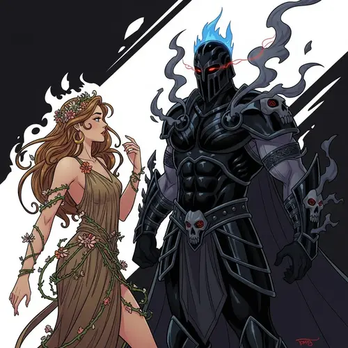 Persephone and Hades Modern Comic Art Illustration