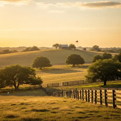 Golden Sun Over Patrimony Farm Landscape | Texas Countryside View